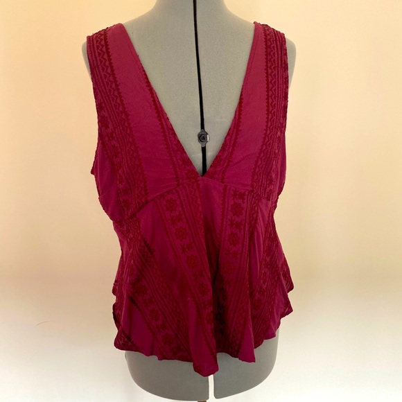 Free People Tops - Free People Maroon Embroidered Tank
